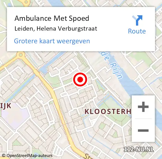 Locatie op kaart van de 112 melding: Ambulance Met Spoed Naar Leiden, Helena Verburgstraat op 17 mei 2024 21:50