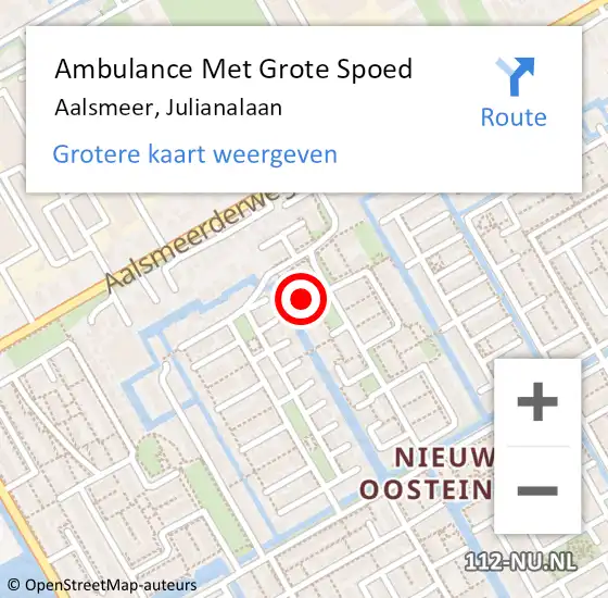 Locatie op kaart van de 112 melding: Ambulance Met Grote Spoed Naar Aalsmeer, Julianalaan op 17 mei 2024 21:57