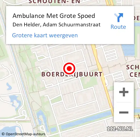 Locatie op kaart van de 112 melding: Ambulance Met Grote Spoed Naar Den Helder, Adam Schuurmanstraat op 17 mei 2024 22:02