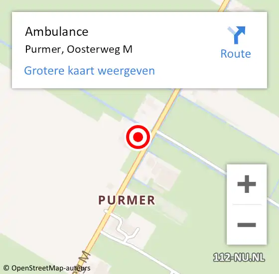 Locatie op kaart van de 112 melding: Ambulance Purmer, Oosterweg M op 17 mei 2024 22:07