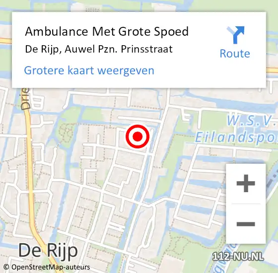 Locatie op kaart van de 112 melding: Ambulance Met Grote Spoed Naar De Rijp, Auwel Pzn. Prinsstraat op 17 mei 2024 22:15
