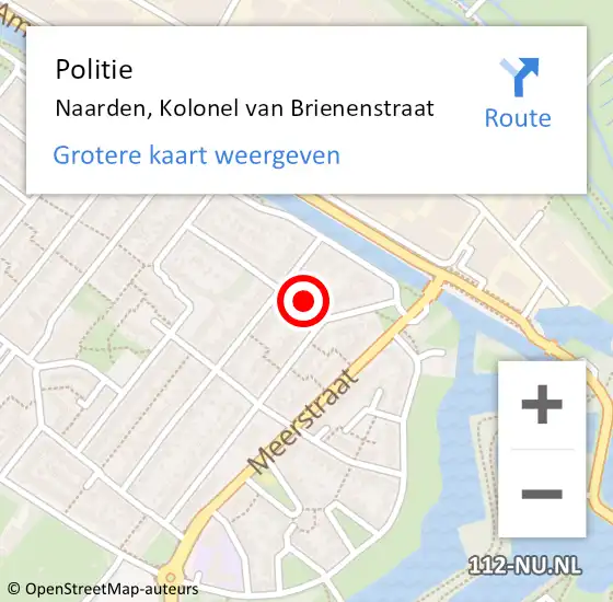 Locatie op kaart van de 112 melding: Politie Naarden, Kolonel van Brienenstraat op 17 mei 2024 22:20
