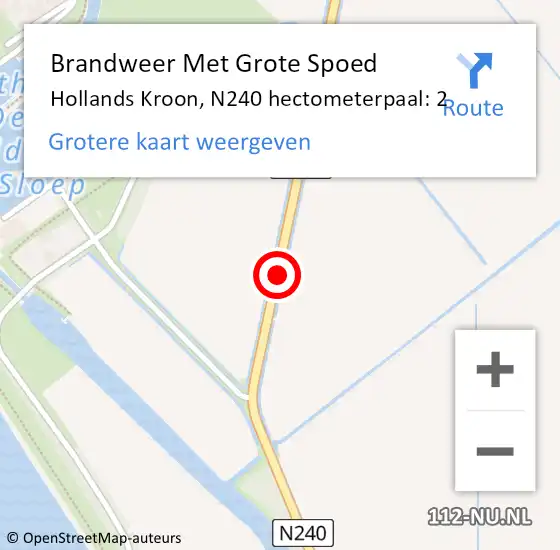 Locatie op kaart van de 112 melding: Brandweer Met Grote Spoed Naar Hollands Kroon, N240 hectometerpaal: 2 op 17 mei 2024 22:31