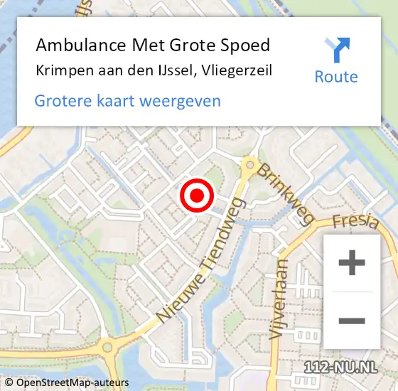Locatie op kaart van de 112 melding: Ambulance Met Grote Spoed Naar Krimpen aan den IJssel, Vliegerzeil op 17 mei 2024 22:56