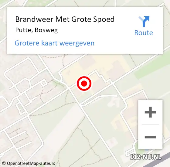 Locatie op kaart van de 112 melding: Brandweer Met Grote Spoed Naar Putte, Bosweg op 17 mei 2024 22:56