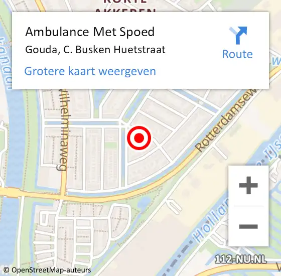 Locatie op kaart van de 112 melding: Ambulance Met Spoed Naar Gouda, C. Busken Huetstraat op 17 mei 2024 22:56