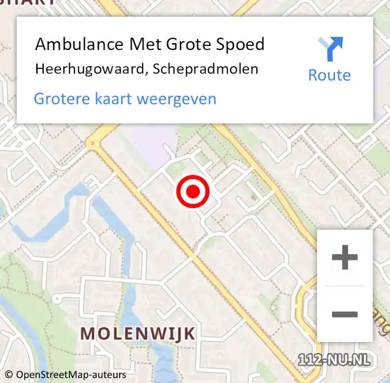 Locatie op kaart van de 112 melding: Ambulance Met Grote Spoed Naar Heerhugowaard, Schepradmolen op 17 mei 2024 23:02