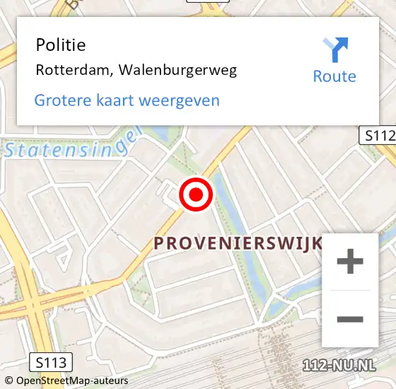 Locatie op kaart van de 112 melding: Politie Rotterdam, Walenburgerweg op 17 mei 2024 23:08