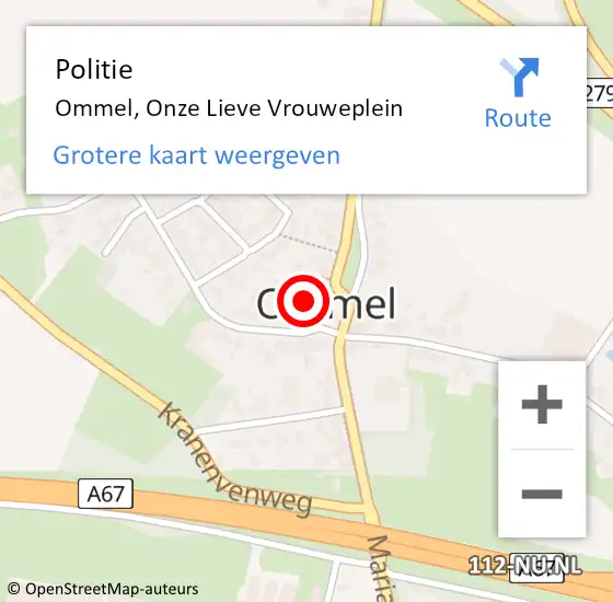 Locatie op kaart van de 112 melding: Politie Ommel, Onze Lieve Vrouweplein op 17 mei 2024 23:17