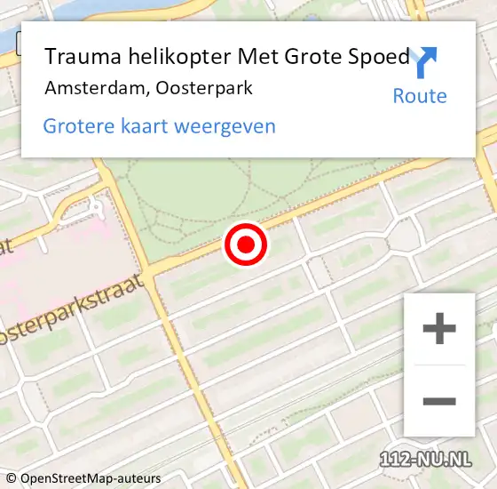Locatie op kaart van de 112 melding: Trauma helikopter Met Grote Spoed Naar Amsterdam, Oosterpark op 17 mei 2024 23:29