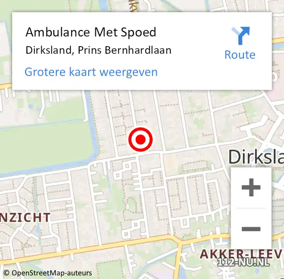 Locatie op kaart van de 112 melding: Ambulance Met Spoed Naar Dirksland, Prins Bernhardlaan op 17 mei 2024 23:48
