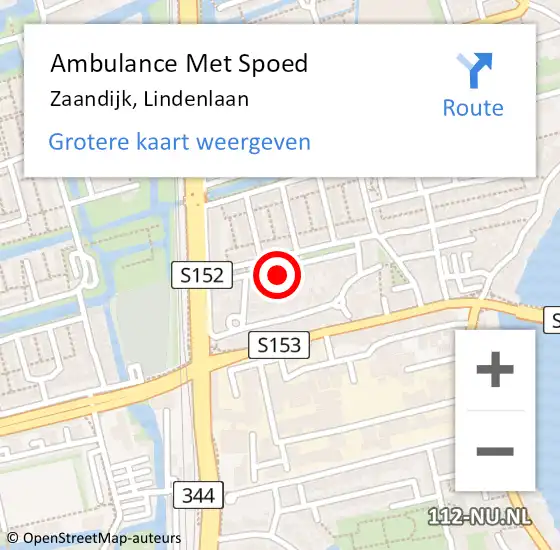 Locatie op kaart van de 112 melding: Ambulance Met Spoed Naar Zaandijk, Lindenlaan op 17 mei 2024 23:52
