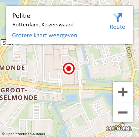 Locatie op kaart van de 112 melding: Politie Rotterdam, Keizerswaard op 18 mei 2024 00:08