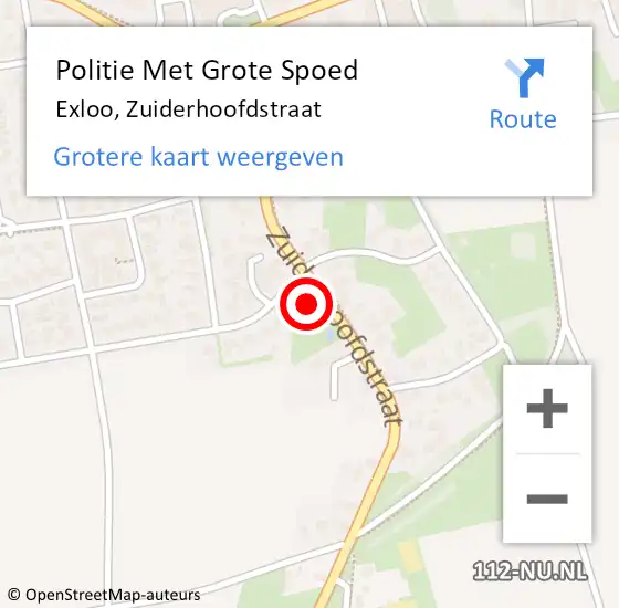Locatie op kaart van de 112 melding: Politie Met Grote Spoed Naar Exloo, Zuiderhoofdstraat op 18 mei 2024 00:18