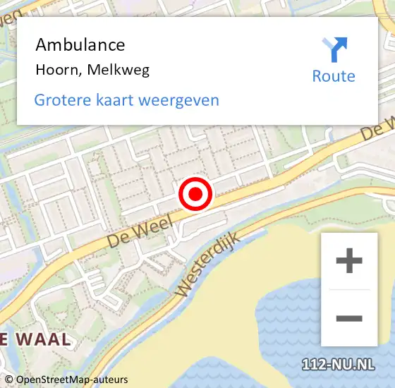 Locatie op kaart van de 112 melding: Ambulance Hoorn, Melkweg op 18 mei 2024 00:30