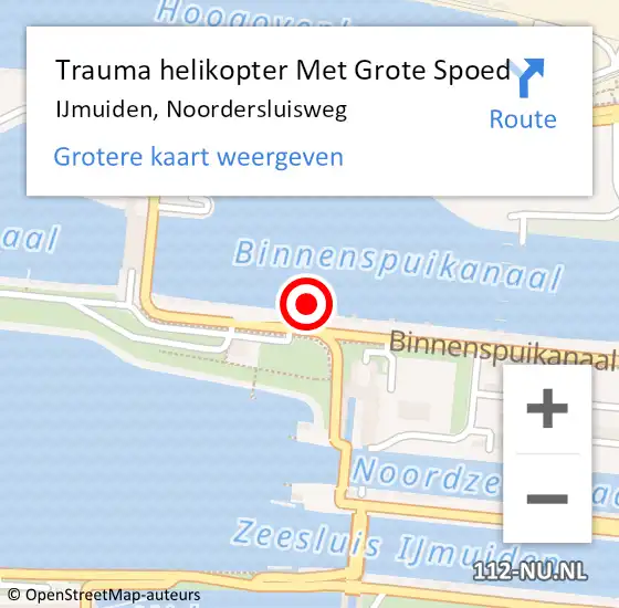 Locatie op kaart van de 112 melding: Trauma helikopter Met Grote Spoed Naar IJmuiden, Noordersluisweg op 18 mei 2024 00:33