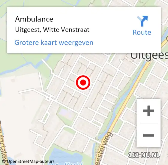 Locatie op kaart van de 112 melding: Ambulance Uitgeest, Witte Venstraat op 18 mei 2024 00:44