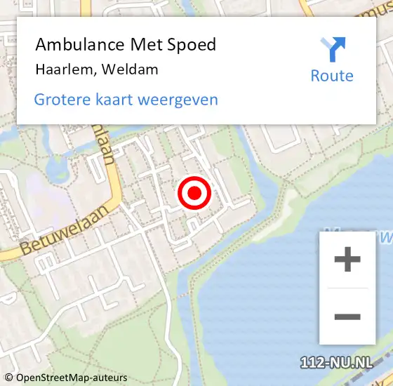 Locatie op kaart van de 112 melding: Ambulance Met Spoed Naar Haarlem, Weldam op 18 mei 2024 00:45