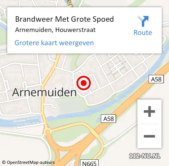 Locatie op kaart van de 112 melding: Brandweer Met Grote Spoed Naar Arnemuiden, Houwerstraat op 18 mei 2024 01:04