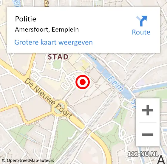 Locatie op kaart van de 112 melding: Politie Amersfoort, Eemplein op 18 mei 2024 01:07
