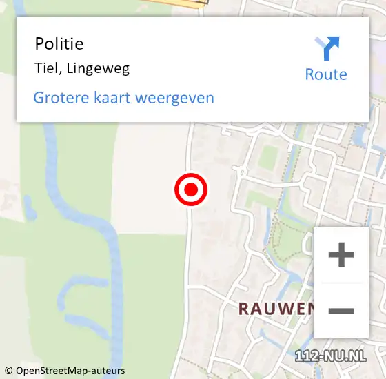 Locatie op kaart van de 112 melding: Politie Tiel, Lingeweg op 18 mei 2024 01:14