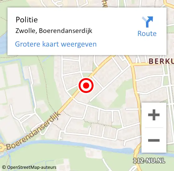 Locatie op kaart van de 112 melding: Politie Zwolle, Boerendanserdijk op 18 mei 2024 01:19