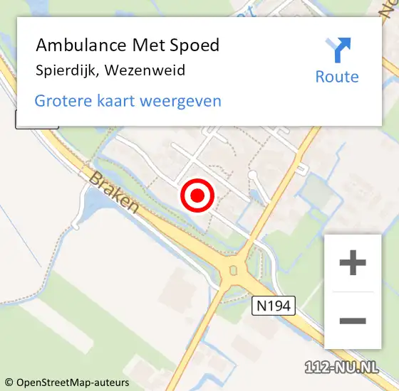 Locatie op kaart van de 112 melding: Ambulance Met Spoed Naar Spierdijk, Wezenweid op 18 mei 2024 01:24
