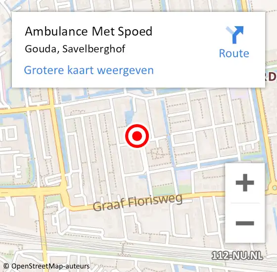 Locatie op kaart van de 112 melding: Ambulance Met Spoed Naar Gouda, Savelberghof op 18 mei 2024 01:30