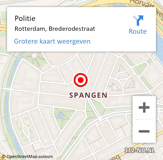 Locatie op kaart van de 112 melding: Politie Rotterdam, Brederodestraat op 18 mei 2024 01:32