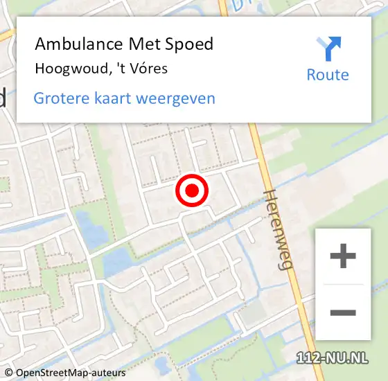 Locatie op kaart van de 112 melding: Ambulance Met Spoed Naar Hoogwoud, 't Vóres op 18 mei 2024 01:38