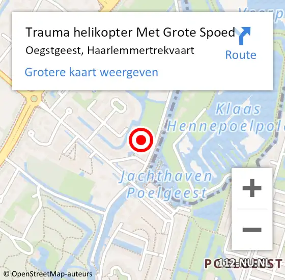Locatie op kaart van de 112 melding: Trauma helikopter Met Grote Spoed Naar Oegstgeest, Haarlemmertrekvaart op 18 mei 2024 01:47