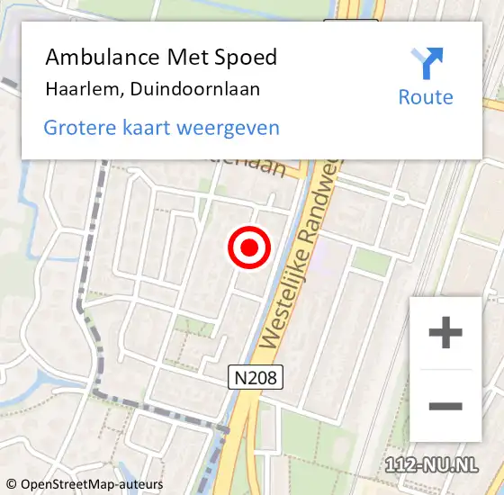 Locatie op kaart van de 112 melding: Ambulance Met Spoed Naar Haarlem, Duindoornlaan op 18 mei 2024 01:48