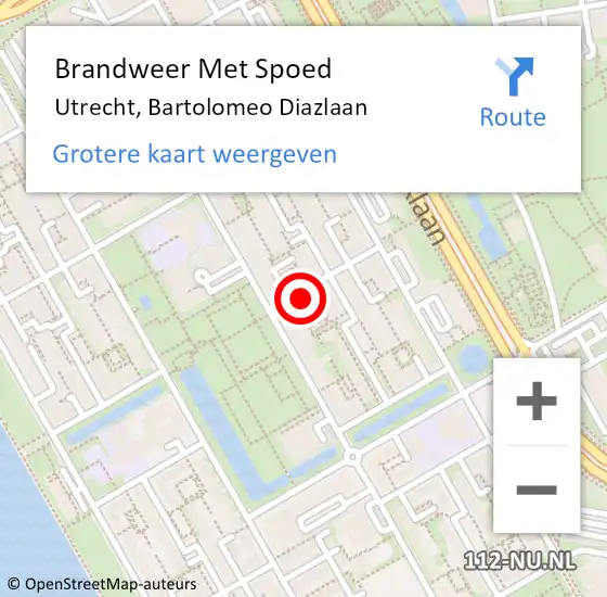 Locatie op kaart van de 112 melding: Brandweer Met Spoed Naar Utrecht, Bartolomeo Diazlaan op 18 mei 2024 01:48