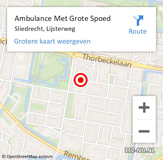 Locatie op kaart van de 112 melding: Ambulance Met Grote Spoed Naar Sliedrecht, Lijsterweg op 18 mei 2024 02:02