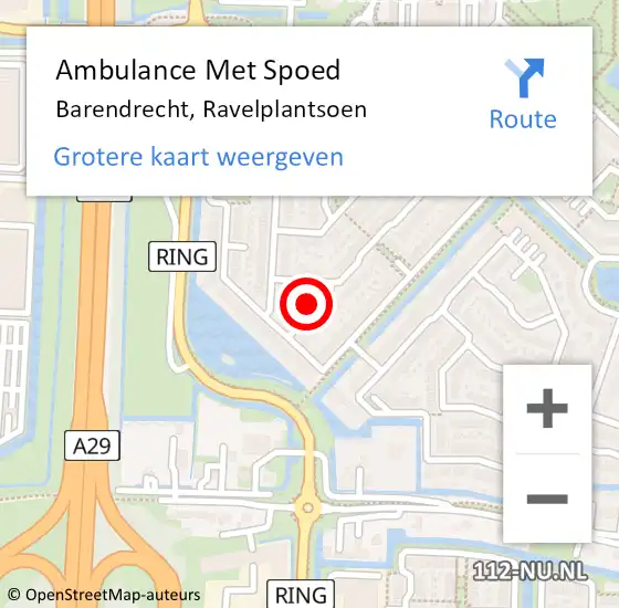 Locatie op kaart van de 112 melding: Ambulance Met Spoed Naar Barendrecht, Ravelplantsoen op 18 mei 2024 02:46