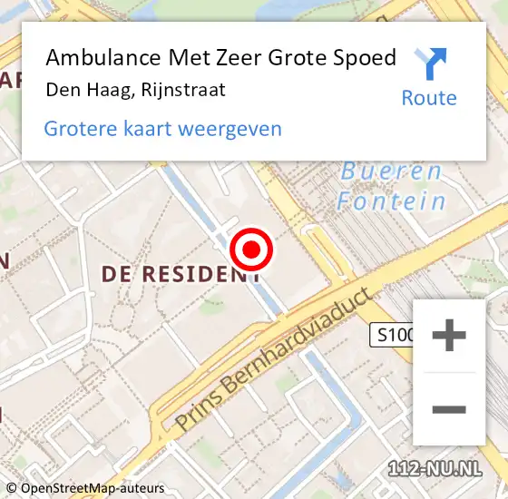 Locatie op kaart van de 112 melding: Ambulance Met Zeer Grote Spoed Naar Den Haag, Rijnstraat op 18 mei 2024 02:51
