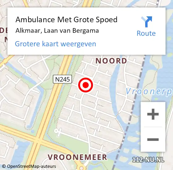 Locatie op kaart van de 112 melding: Ambulance Met Grote Spoed Naar Alkmaar, Laan van Bergama op 18 mei 2024 03:06