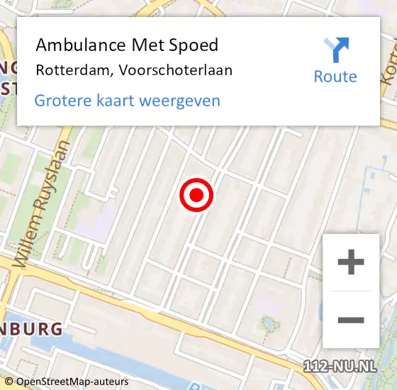 Locatie op kaart van de 112 melding: Ambulance Met Spoed Naar Rotterdam, Voorschoterlaan op 18 mei 2024 03:15
