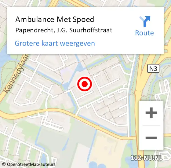 Locatie op kaart van de 112 melding: Ambulance Met Spoed Naar Papendrecht, J.G. Suurhoffstraat op 18 mei 2024 03:20