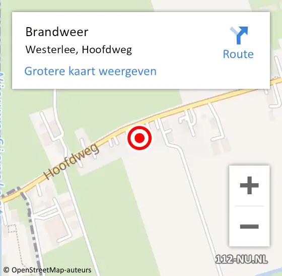 Locatie op kaart van de 112 melding: Brandweer Westerlee, Hoofdweg op 18 mei 2024 03:23