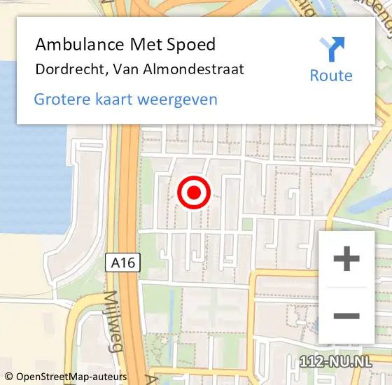 Locatie op kaart van de 112 melding: Ambulance Met Spoed Naar Dordrecht, Van Almondestraat op 18 mei 2024 03:31