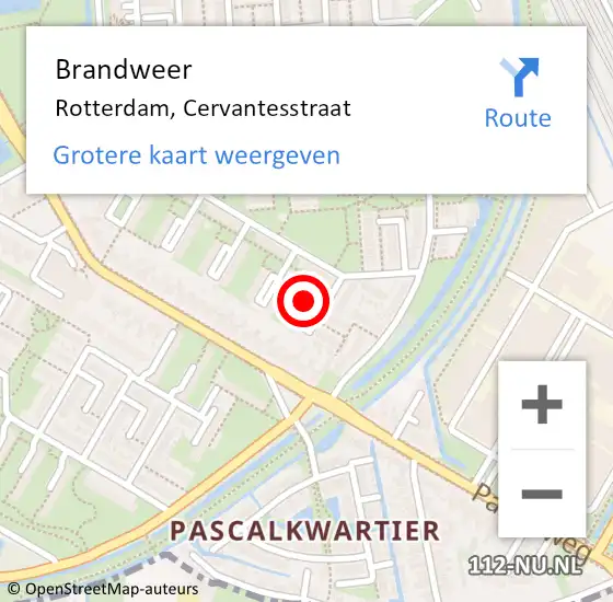 Locatie op kaart van de 112 melding: Brandweer Rotterdam, Cervantesstraat op 18 mei 2024 03:39
