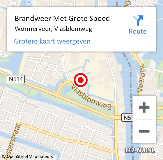 Locatie op kaart van de 112 melding: Brandweer Met Grote Spoed Naar Wormerveer, Vlasblomweg op 18 mei 2024 03:45