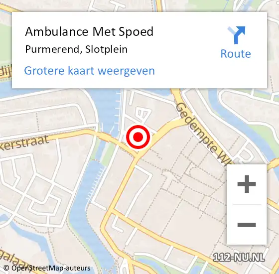 Locatie op kaart van de 112 melding: Ambulance Met Spoed Naar Purmerend, Slotplein op 18 mei 2024 03:54