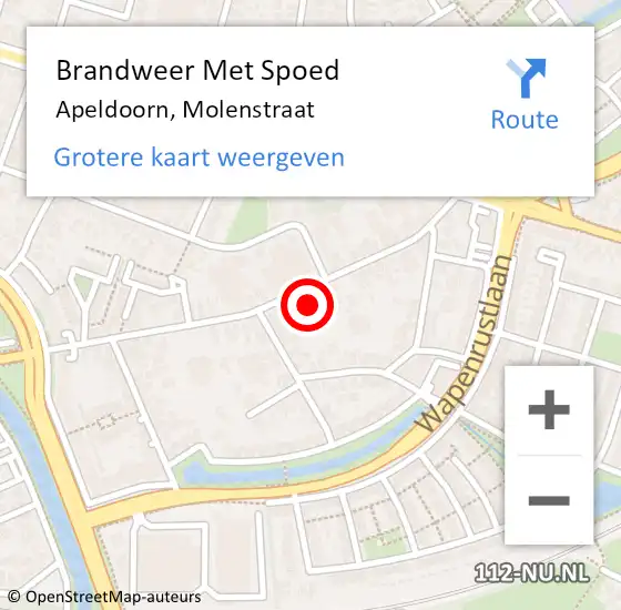 Locatie op kaart van de 112 melding: Brandweer Met Spoed Naar Apeldoorn, Molenstraat op 18 mei 2024 03:57