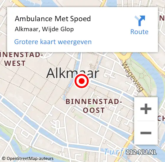 Locatie op kaart van de 112 melding: Ambulance Met Spoed Naar Alkmaar, Wijde Glop op 18 mei 2024 04:18