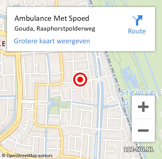 Locatie op kaart van de 112 melding: Ambulance Met Spoed Naar Gouda, Raaphorstpolderweg op 18 mei 2024 04:18