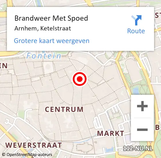 Locatie op kaart van de 112 melding: Brandweer Met Spoed Naar Arnhem, Ketelstraat op 18 mei 2024 04:36