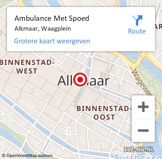Locatie op kaart van de 112 melding: Ambulance Met Spoed Naar Alkmaar, Waagplein op 18 mei 2024 04:39