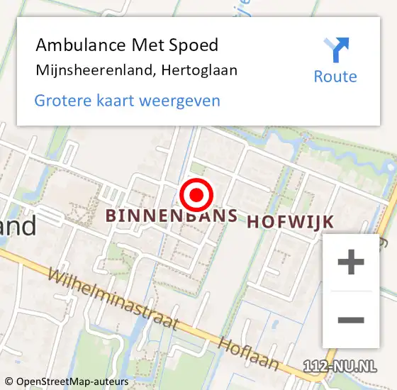 Locatie op kaart van de 112 melding: Ambulance Met Spoed Naar Mijnsheerenland, Hertoglaan op 18 mei 2024 04:55